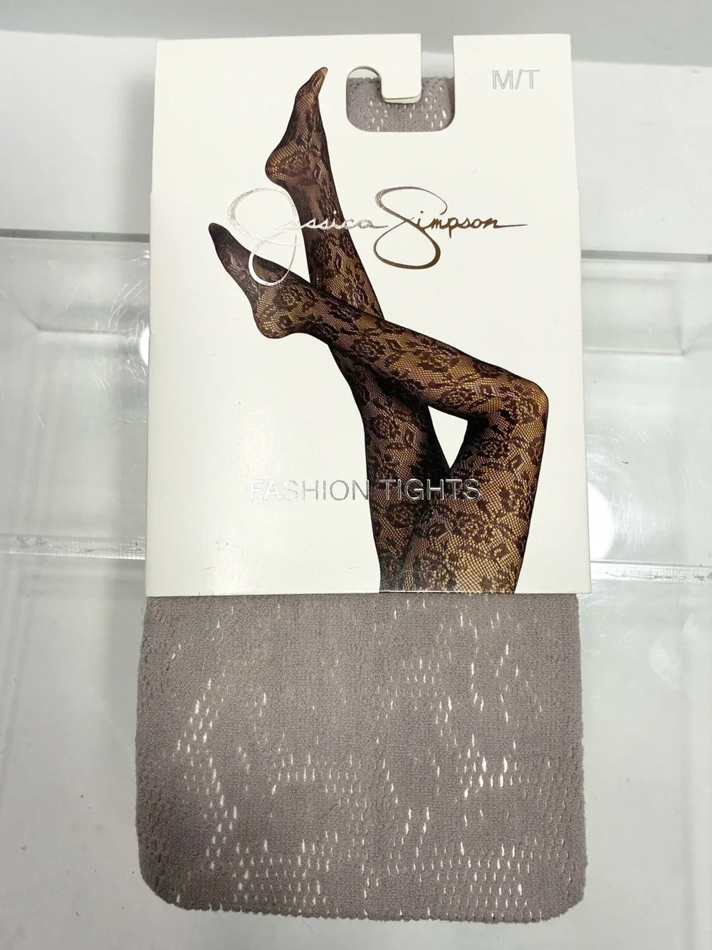 Y2K Jessica Simpson Rose Lace Pattern Fashion Tights Gray Size M/T